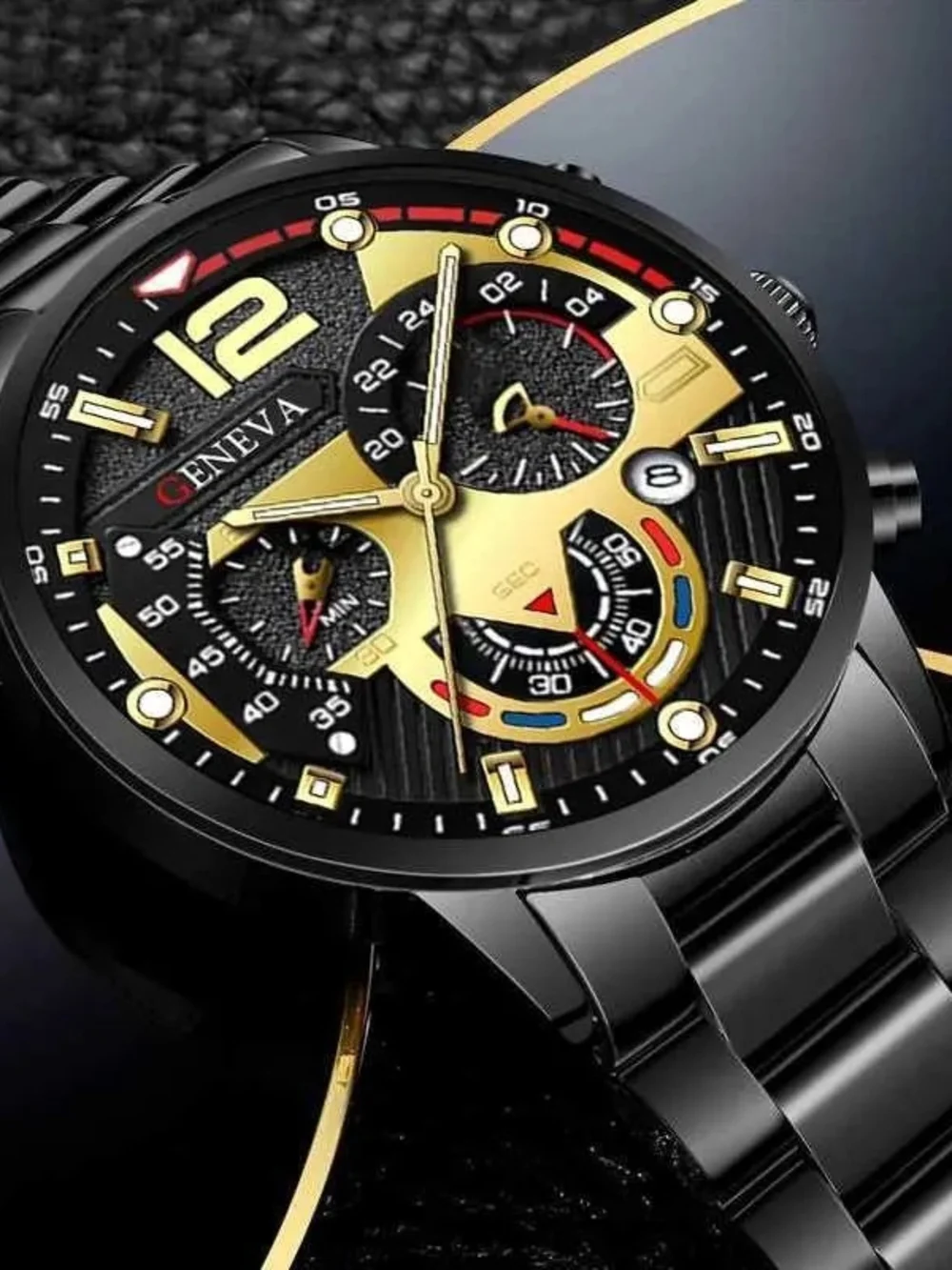 Geneva Black and Gold Men's Chronograph Watch